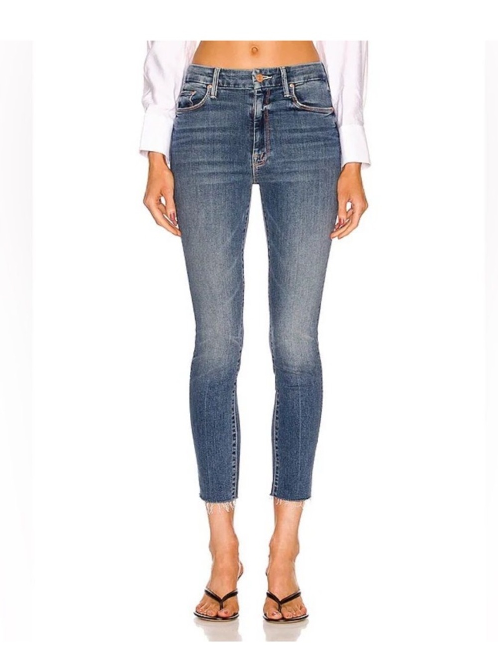 MOTHER High Waisted Looker Ankle Fray Jeans Walking On Coals 29